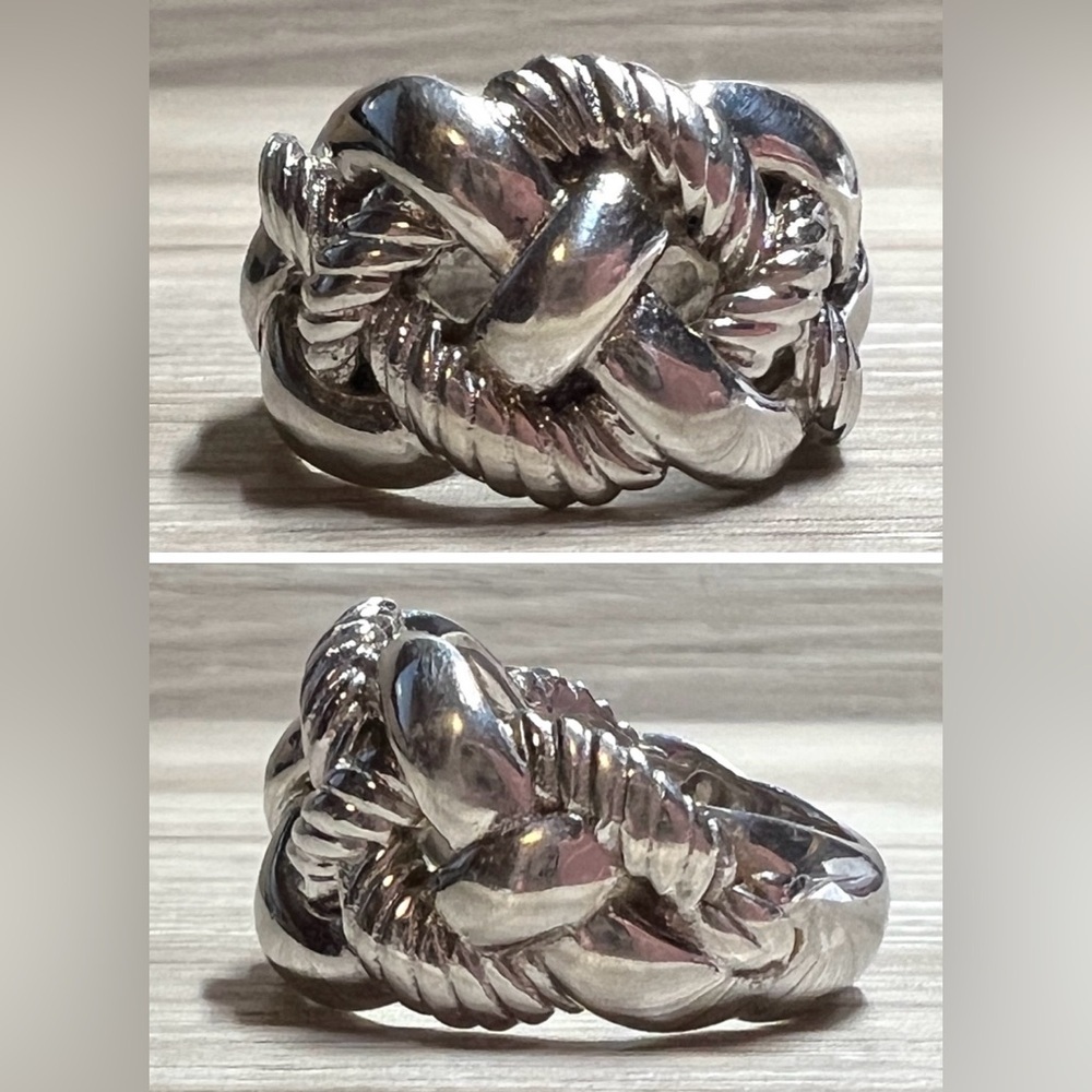 Vintage Italian Designer (2205AR) Sterling Silver Braided Rope Knot Ring, Size 9